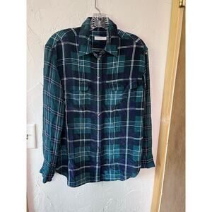Equipment Femme 100% Silk Green Plaid Button Up‎